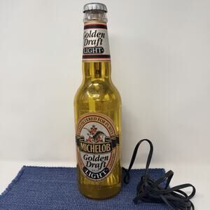 Vintage 90s Michelob Golden Draft Light Up Beer Bottle Lamp - Man Cave Bar WORKS